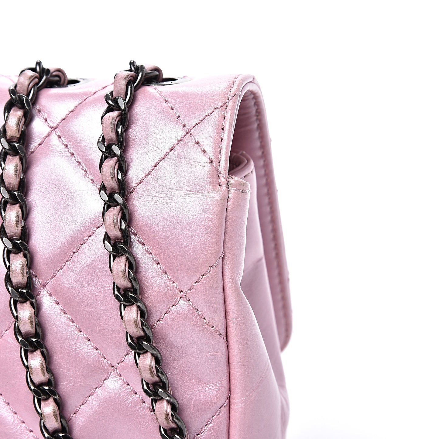 Glazed Calfskin Quilted Coco Pleats Flap Pink