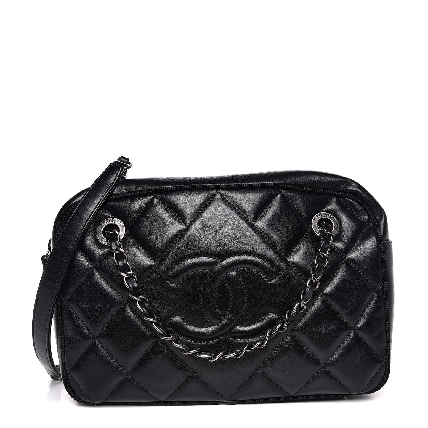 Calfskin Quilted Small Ballerine Camera Case Black