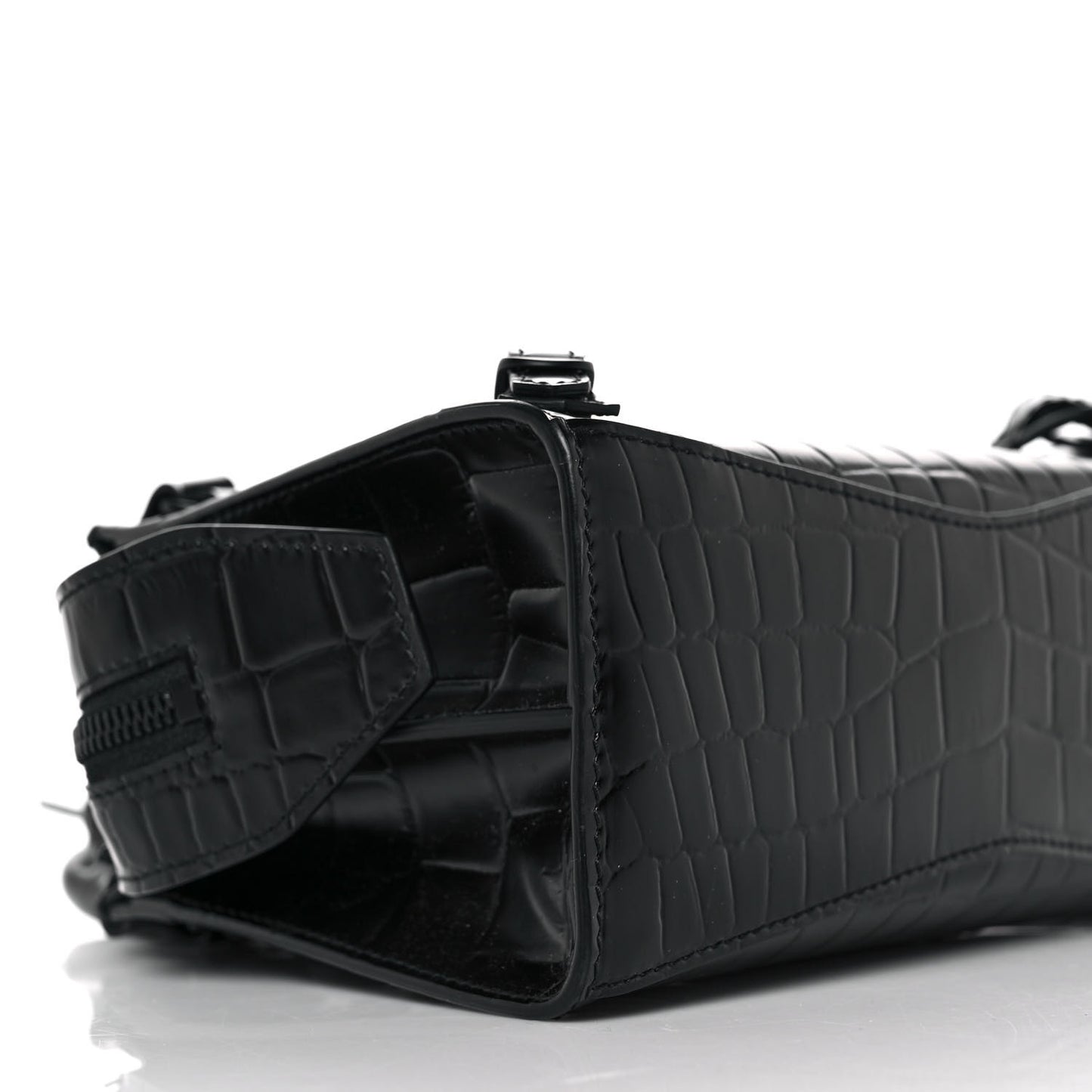 Semi Shiny Calfskin Crocodile Embossed Neo Classic Black Hardware Mini City Black