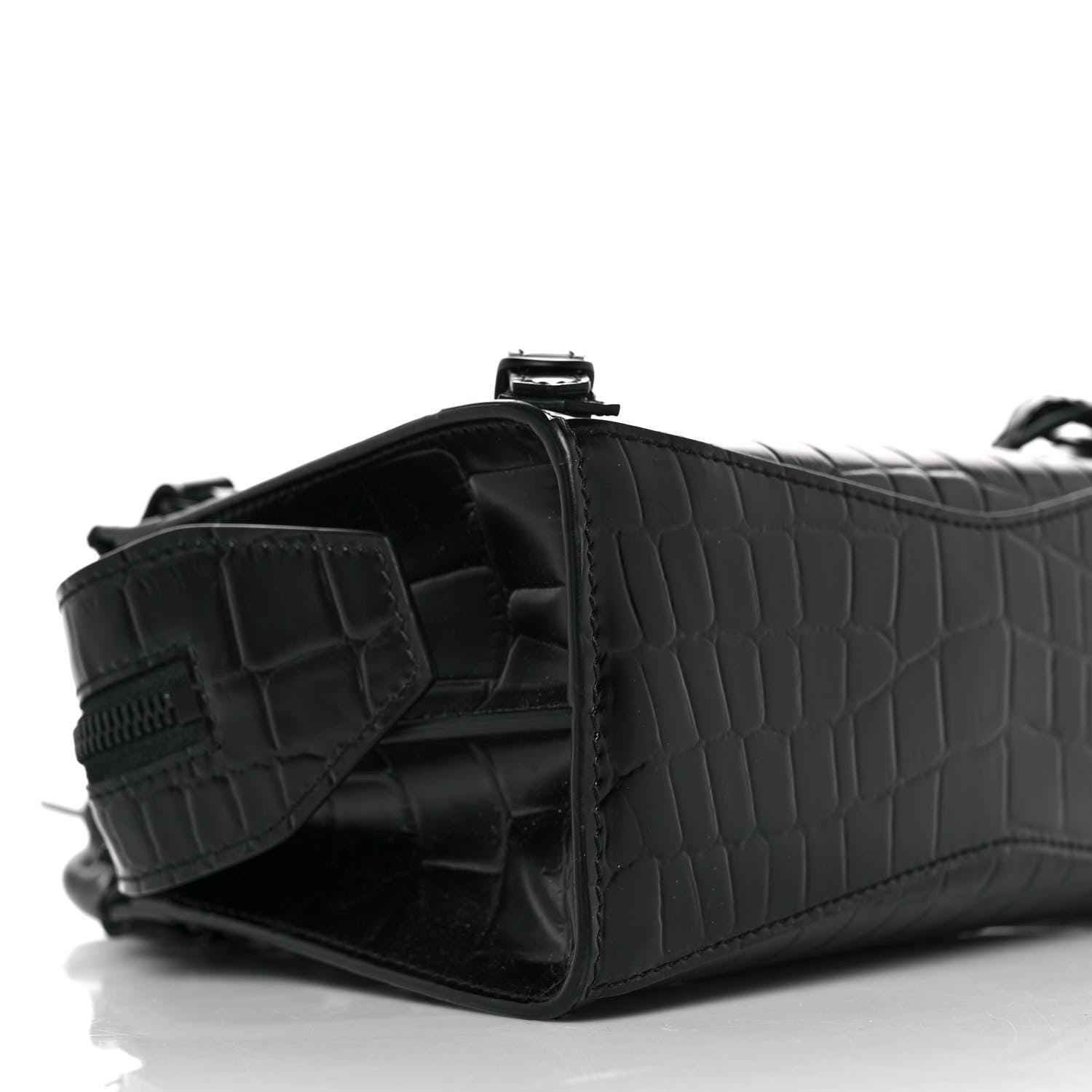 Balenciaga Semi Shiny Calfskin Crocodile Embossed Neo Classic Black Hardware Mini City Black 7 of 8