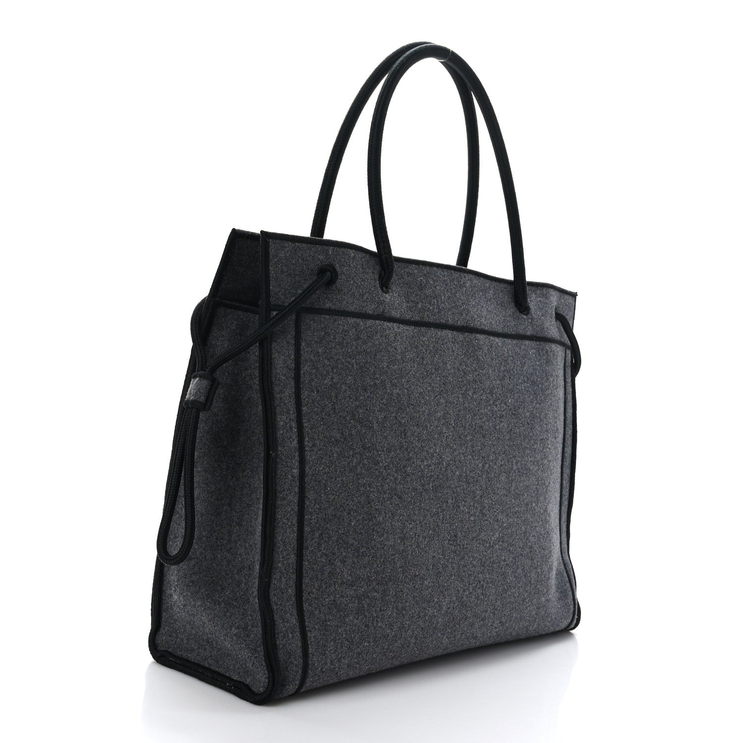 Fendi Melange Flannel Satin Logo Embroidered Threaded Edge Shopping Tote Grigio Black 3 of 9