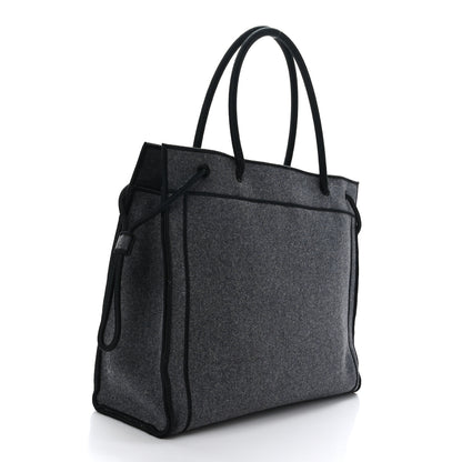 Fendi Melange Flannel Satin Logo Embroidered Threaded Edge Shopping Tote Grigio Black 3 of 9