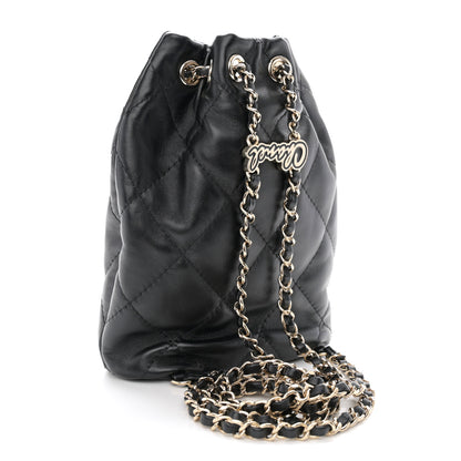 Chanel Shiny Lambskin Quilted Drawstring Backpack Black 3 of 13