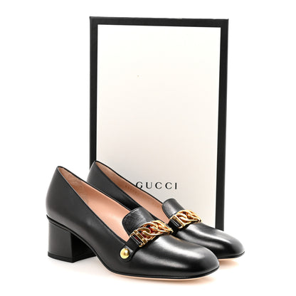 Gucci Malaga Kid Sylvie Web Chain Mid Heel Loafers 36.5 Black 10 of 10