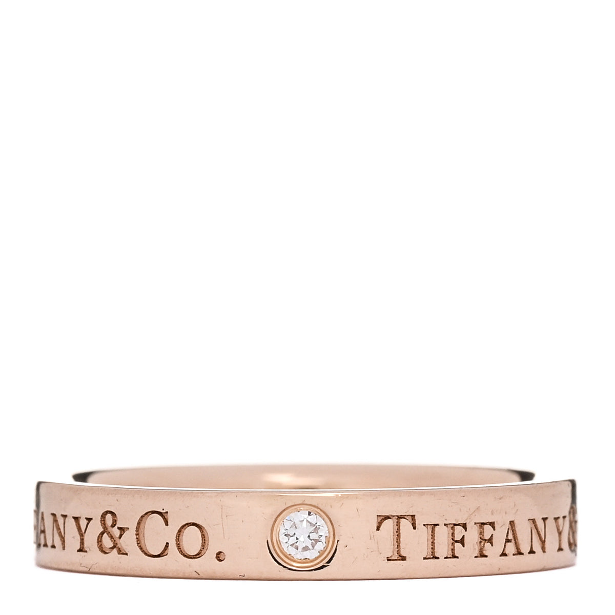 Tiffany 18K Rose Gold Diamond Logo Band Ring 49 4.75 1 of 4