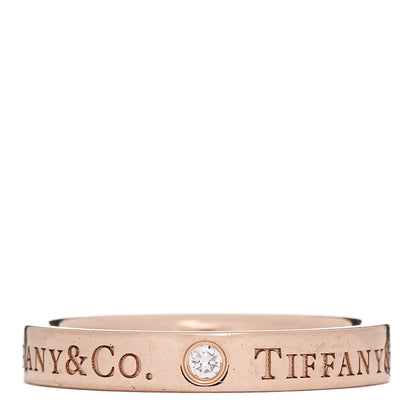 Tiffany 18K Rose Gold Diamond Logo Band Ring 49 4.75 1 of 4
