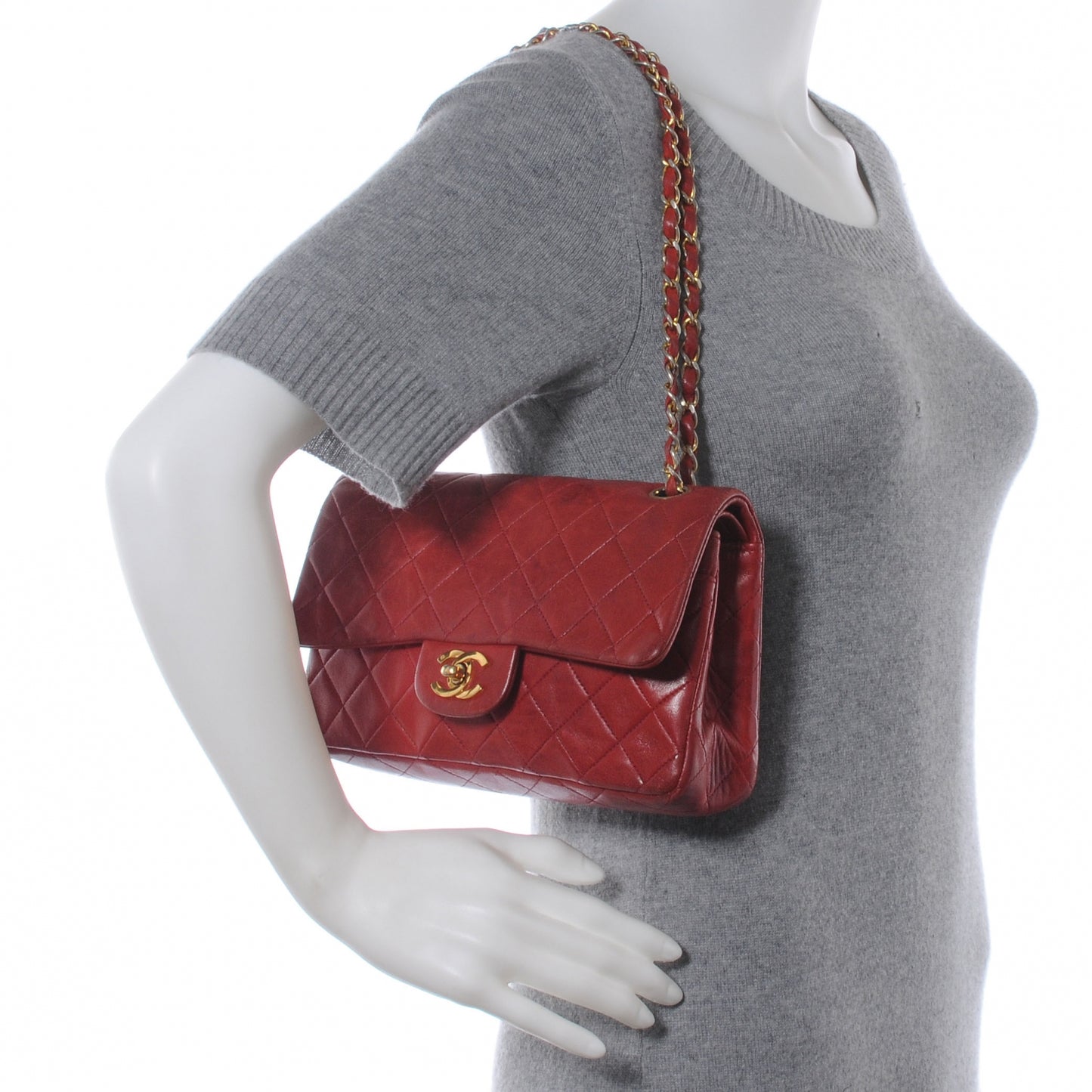 Lambskin Quilted Medium Double Flap Red