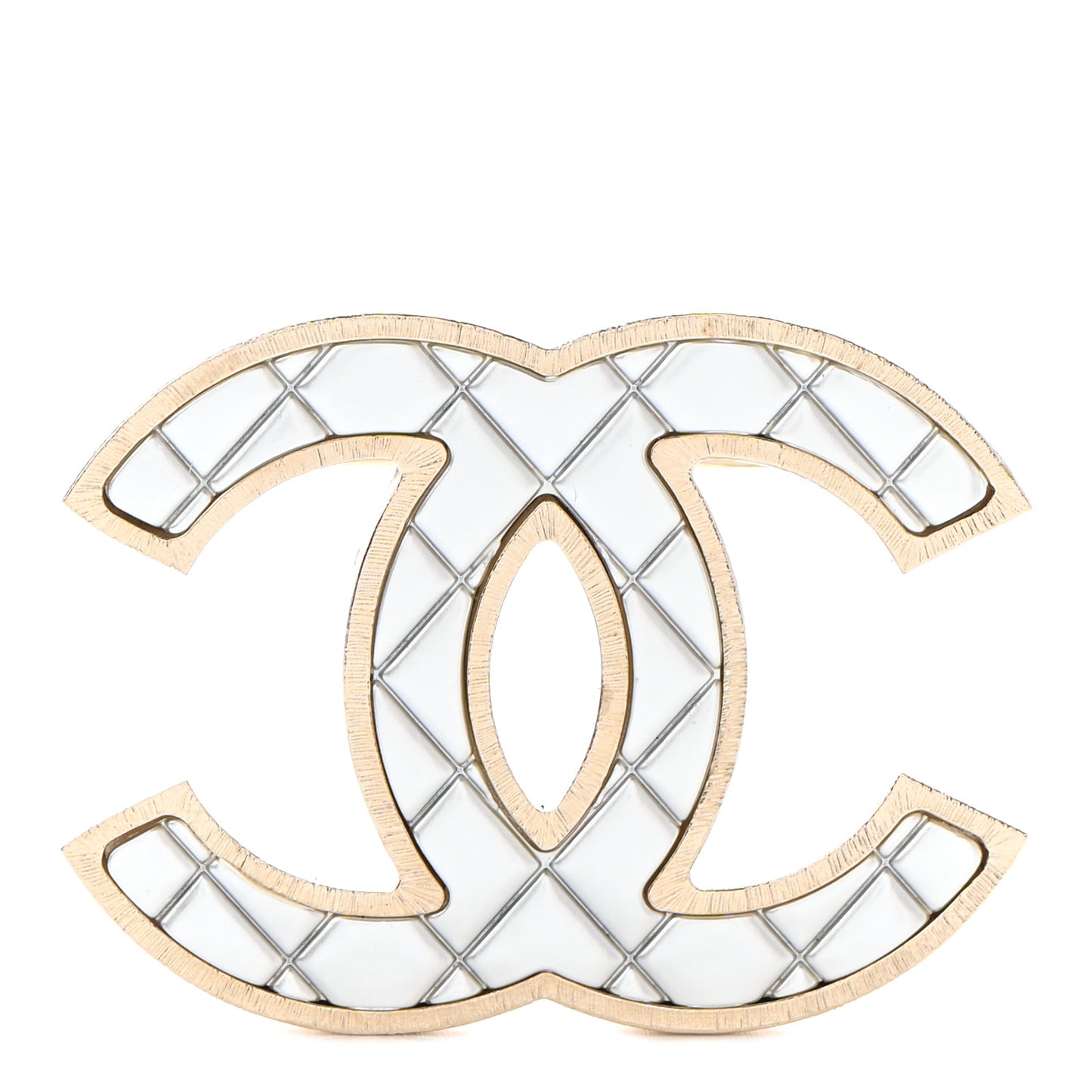 Metal Quilted CC Brooch Silver Gold