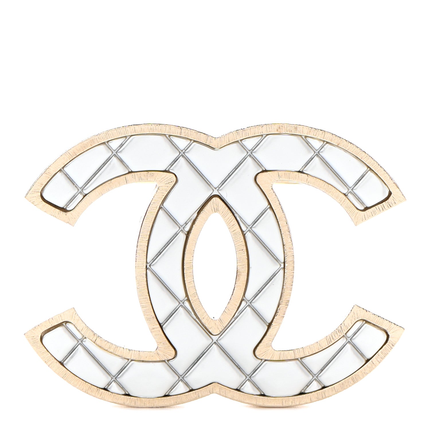 Chanel Metal Quilted CC Brooch Silver Gold 1 of 5