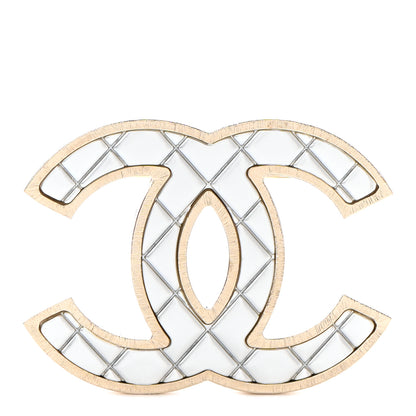 Chanel Metal Quilted CC Brooch Silver Gold 1 of 5