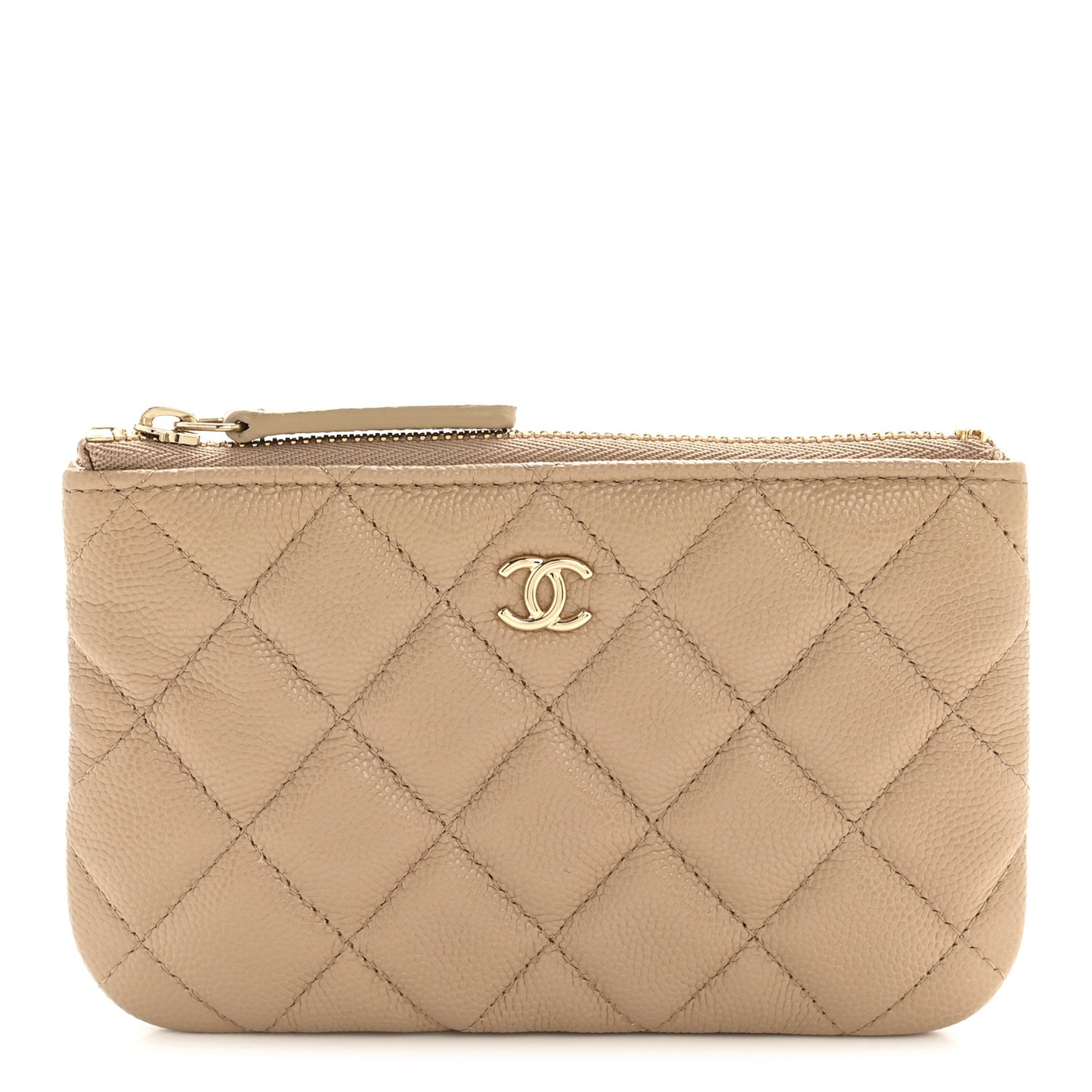 Caviar Quilted Small Cosmetic Case Beige