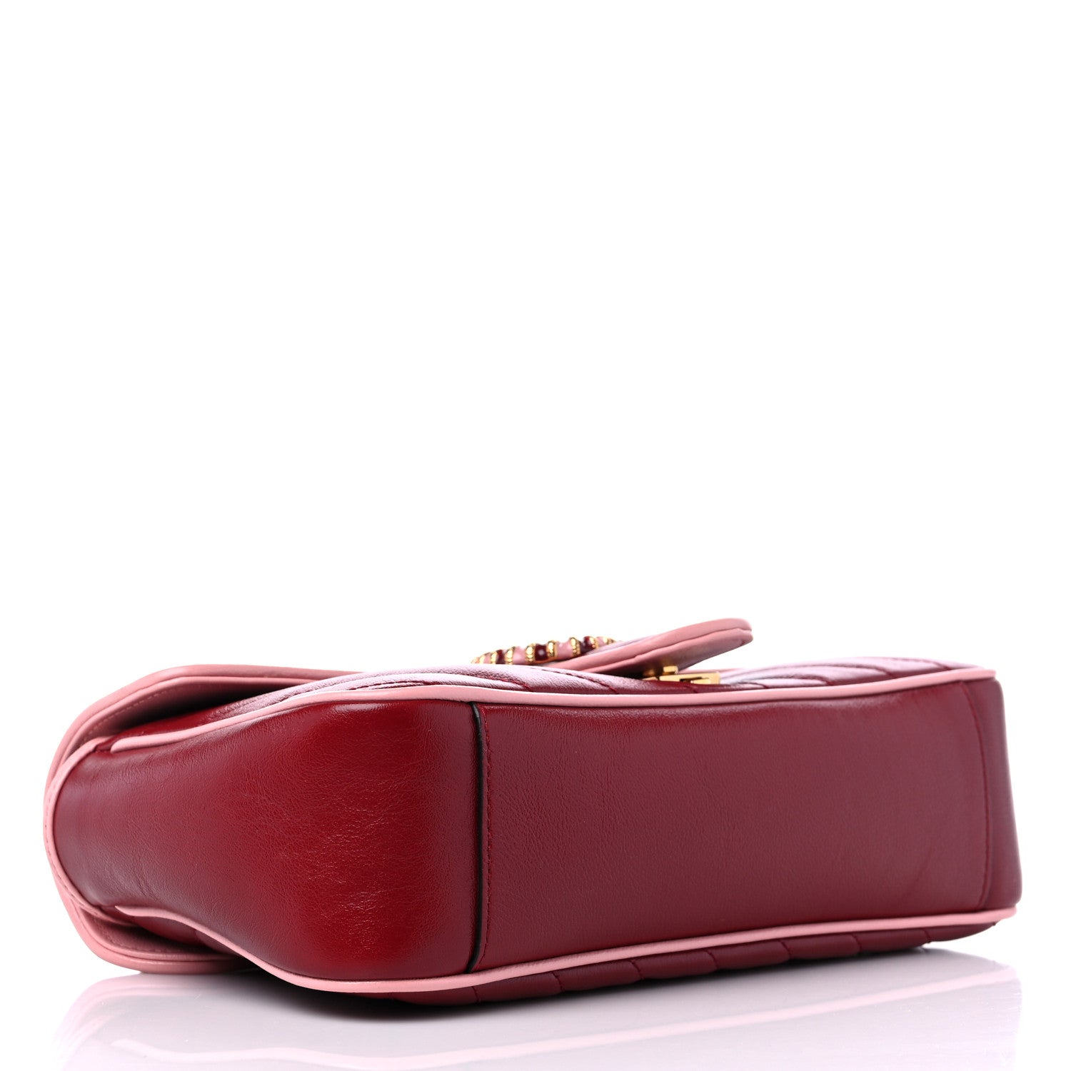 Gucci Azalea Calfskin Enamel Matelasse Diagonal Small Torchon GG Marmont Shoulder Bag New Cherry Red Wild Rose 4 of 9