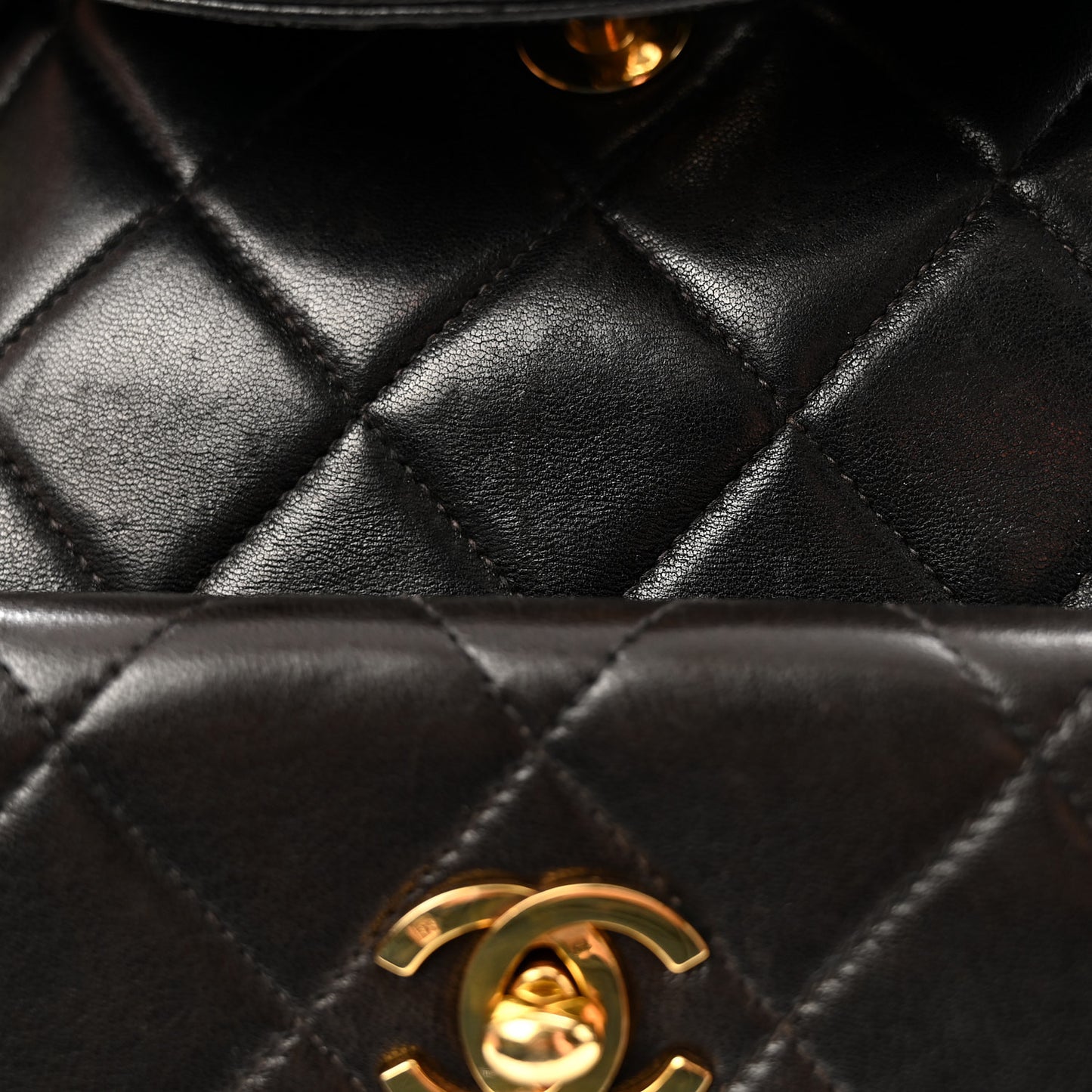 Lambskin Quilted Drawstring Backpack Black