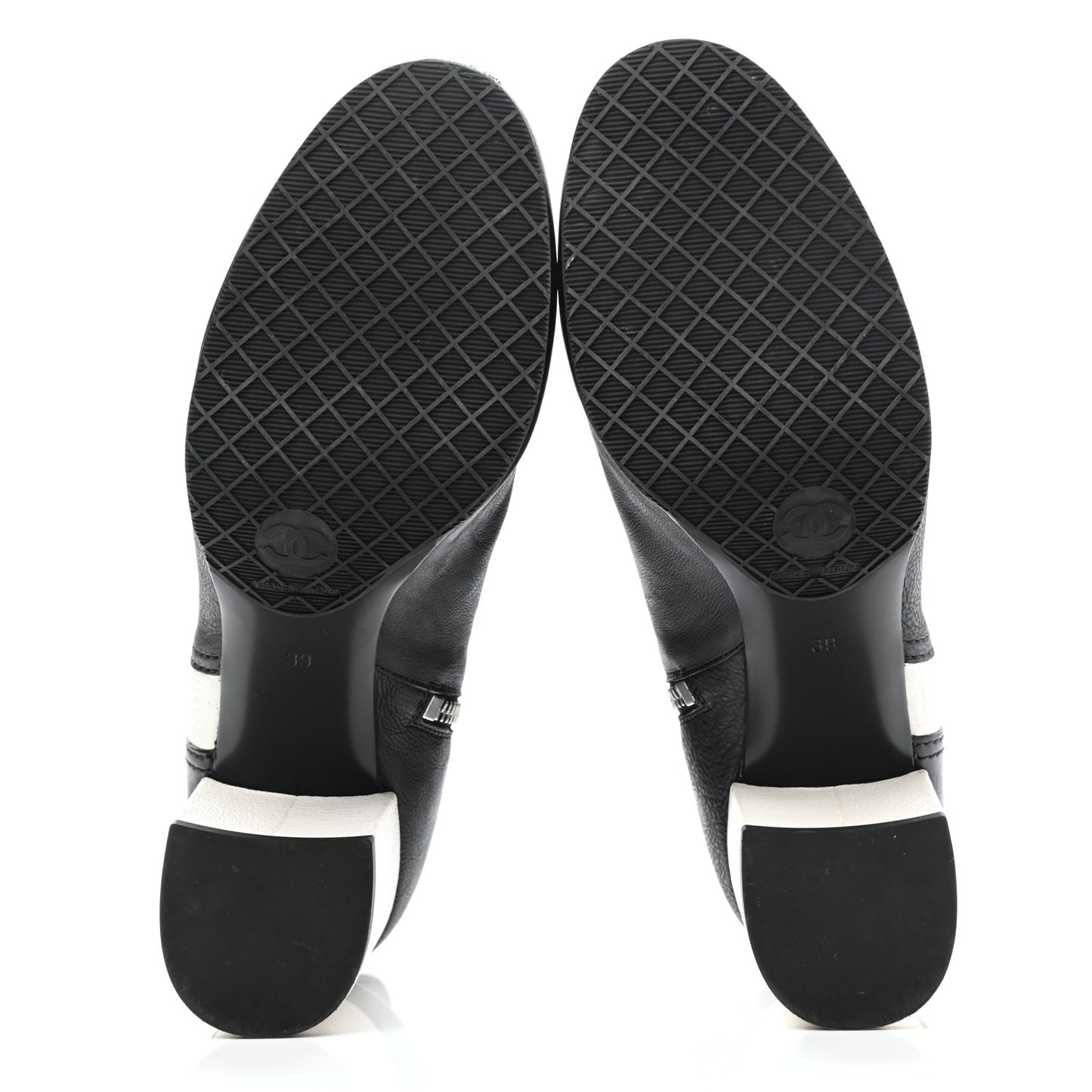 Goatskin Calfskin CC Short Boots 39 Black White
