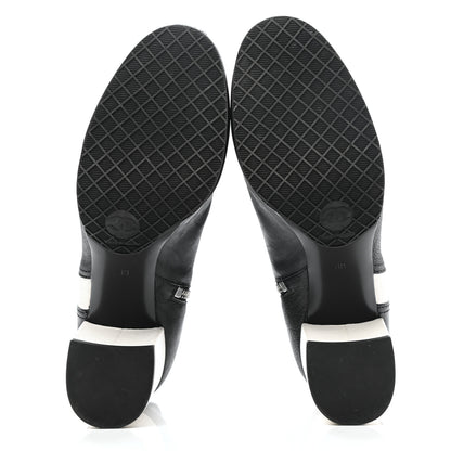 Chanel Goatskin Calfskin CC Short Boots 39 Black White 5 of 9