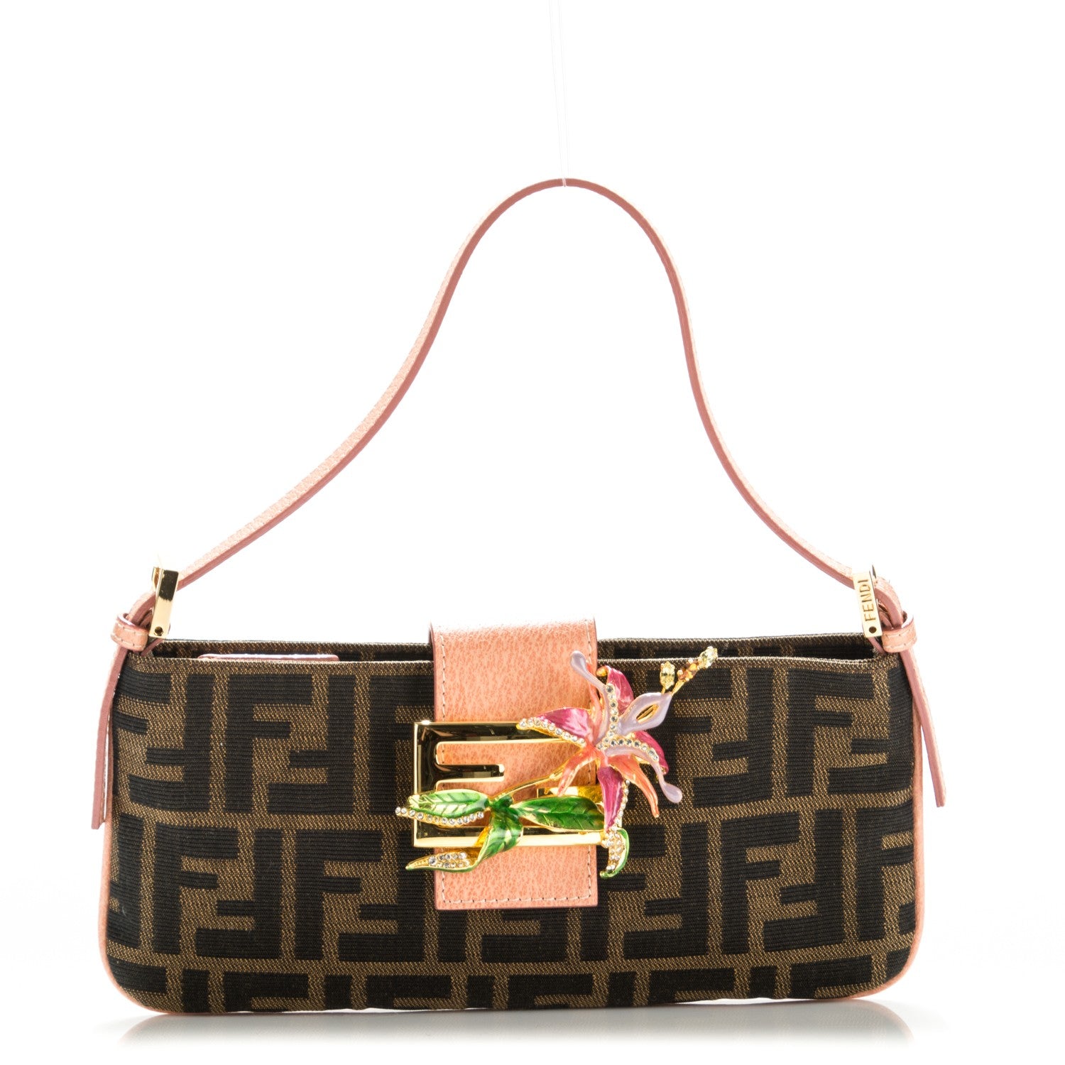 Fendi Zucca Crystal Floral Pochette Tobacco Pink 1 of 7