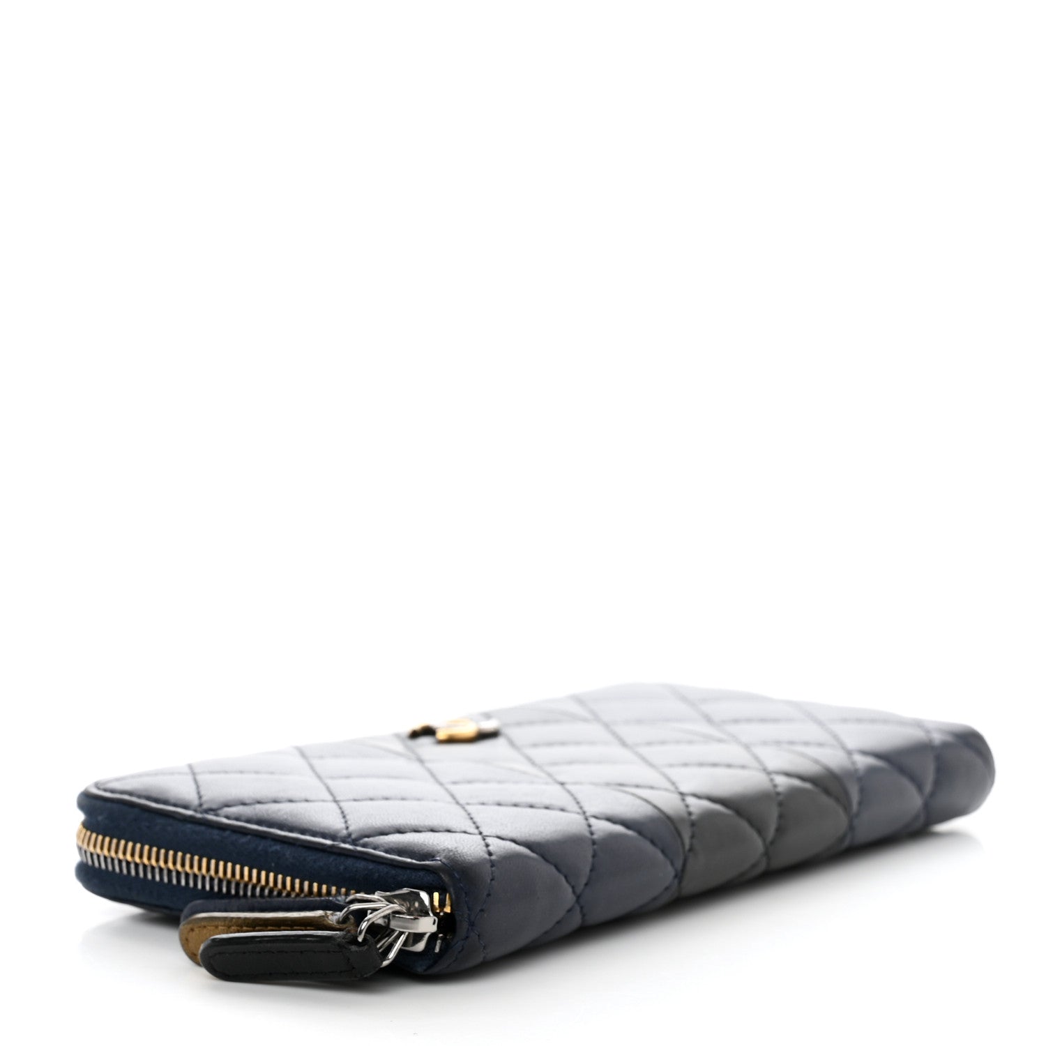Chanel Lambskin Quilted Large Gusset Zip Around Wallet Blue Black 4 of 10