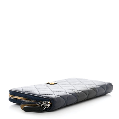 Chanel Lambskin Quilted Large Gusset Zip Around Wallet Blue Black 4 of 10