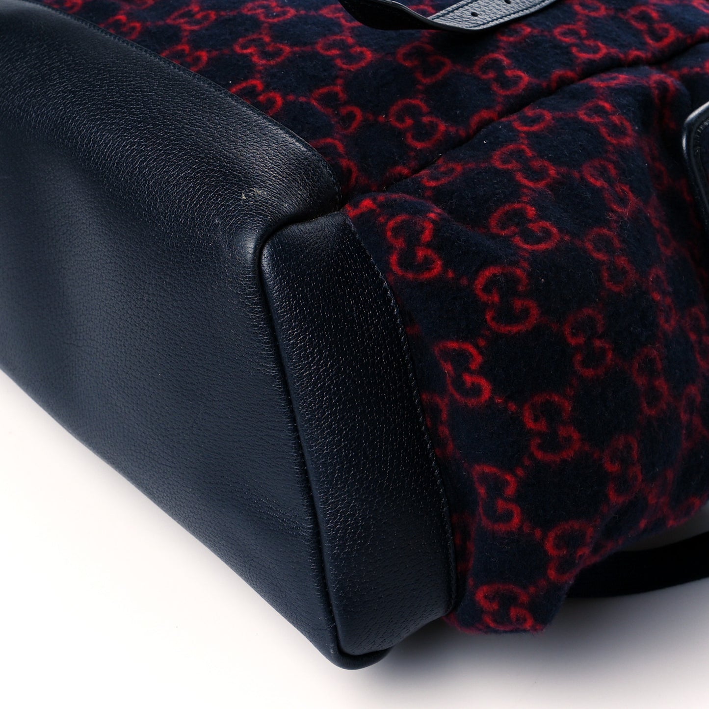 Covered Wool GG Monogram Large Double Buckle Backpack Navy Red