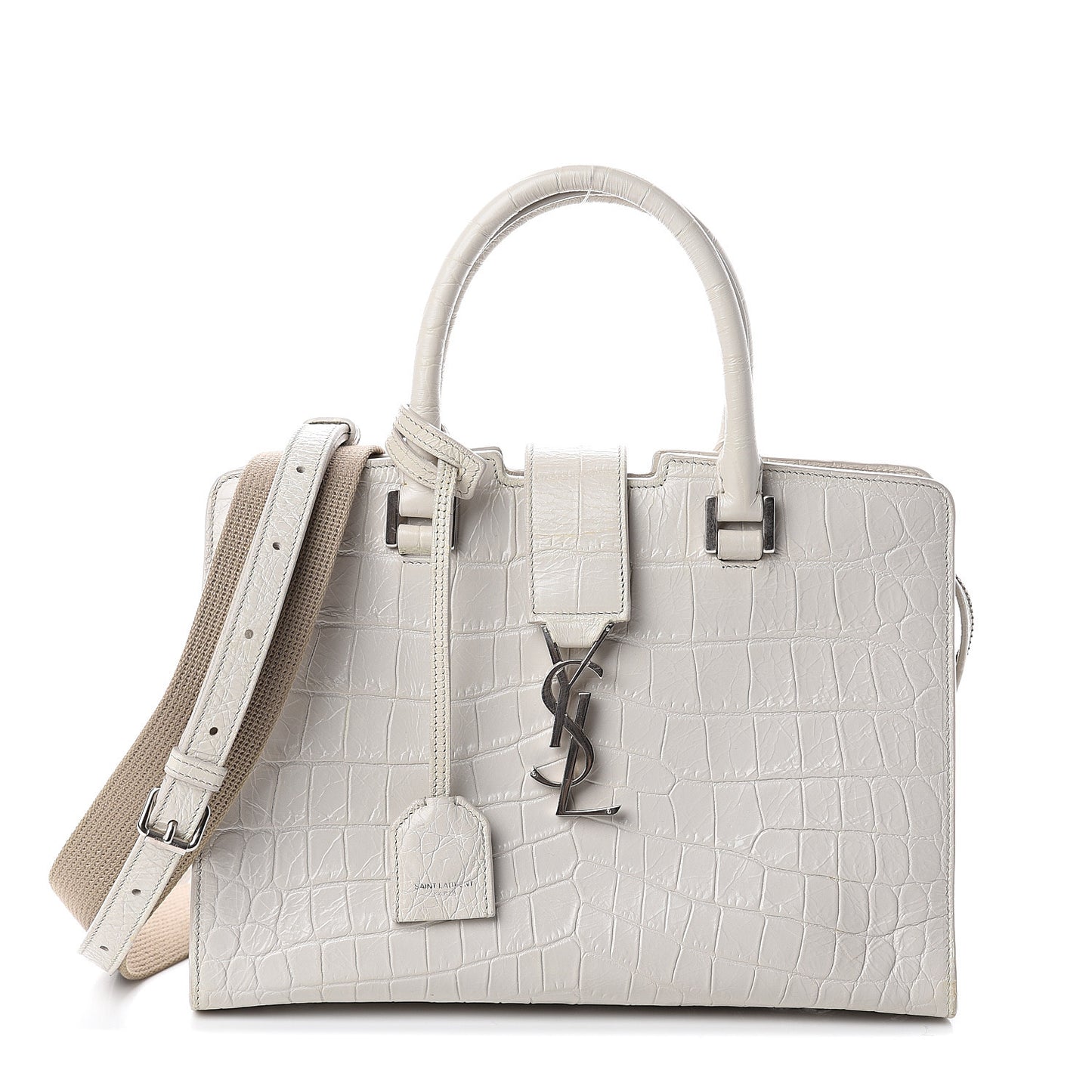 Calfskin Crocodile Embossed Baby Monogram Cabas Gris Perle