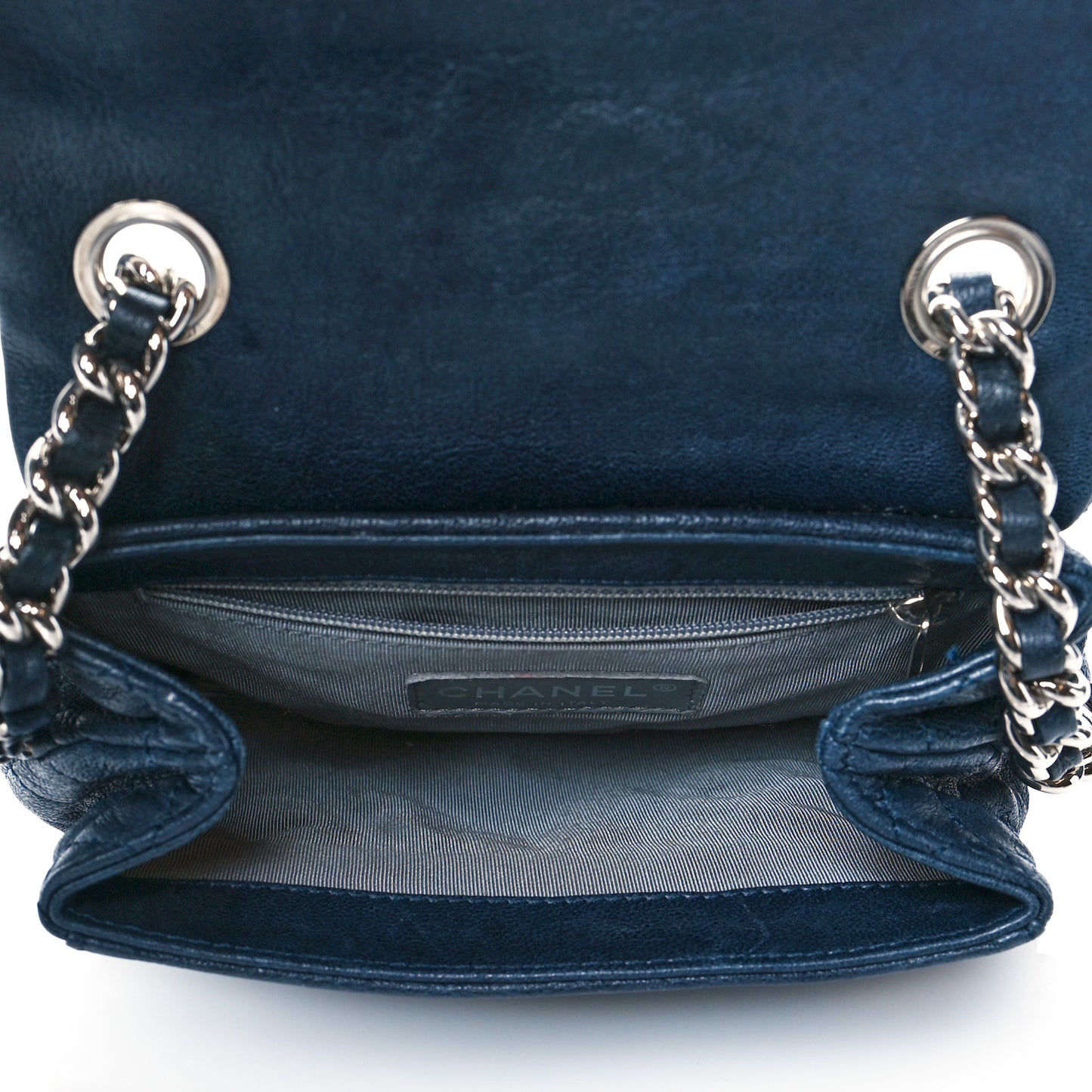 Washed Lambskin Quilted Mini Chain Around Flap Navy Blue