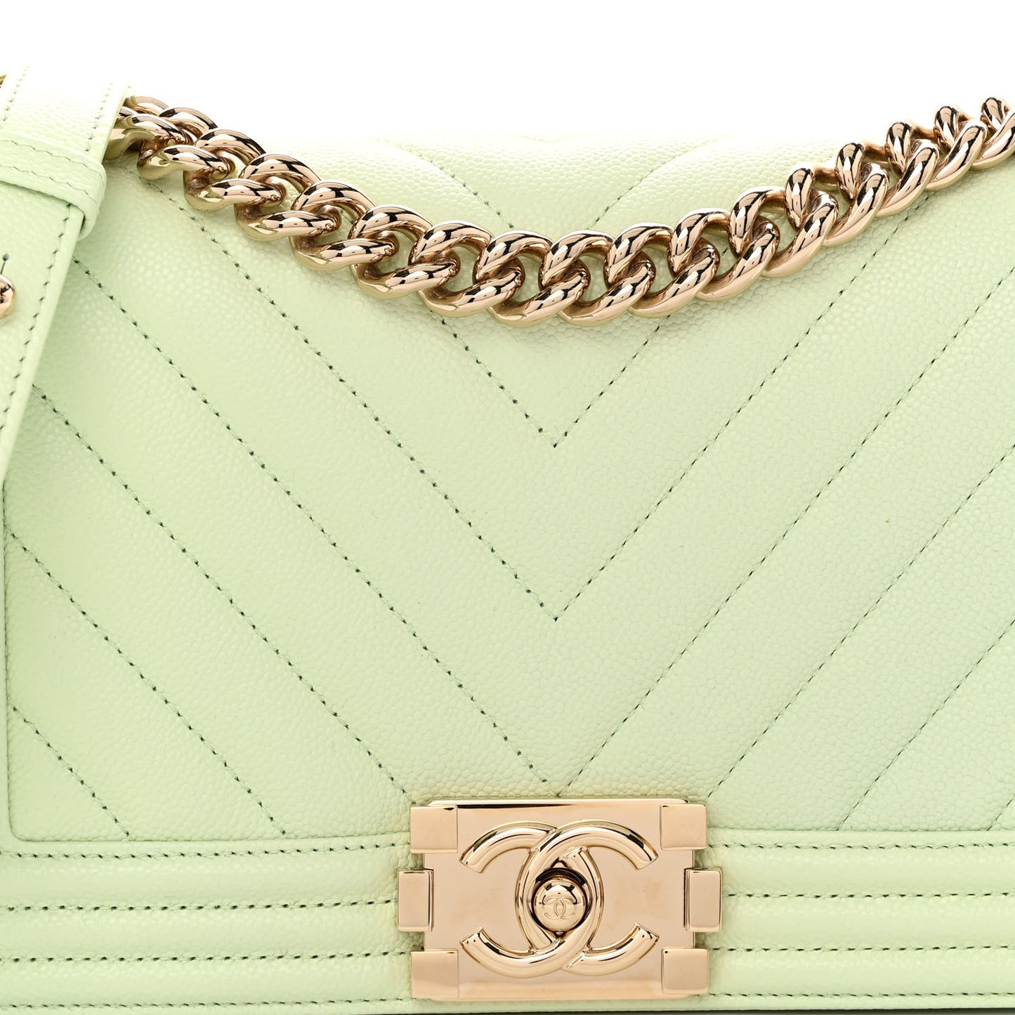 Caviar Chevron Quilted Medium Boy Flap Light Green