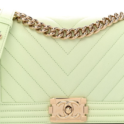Chanel Caviar Chevron Quilted Medium Boy Flap Light Green 8 of 10