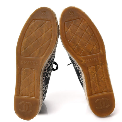 Chanel Lambskin Printed CC Lace Up Espadrilles 35 Black White 5 of 9