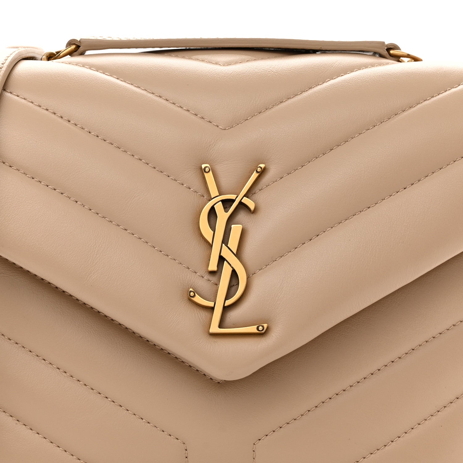 Saint Laurent Calfskin Y Quilted Monogram Small Loulou Chain Satchel Dark Beige 7 of 10