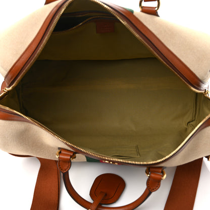 Gucci Canvas Calfskin Vintage Web Travel Duffle Bag Beige Cuir 5 of 9