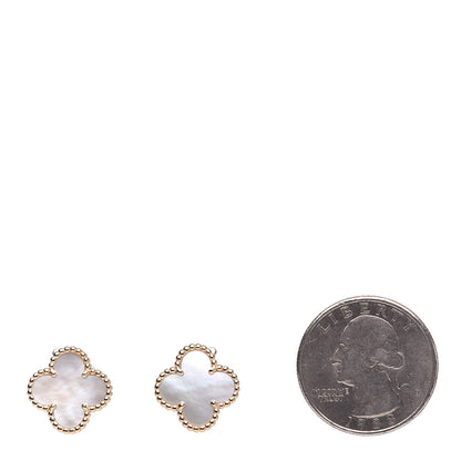 Van Cleef & Arpels 18K Yellow Gold Mother of Pearl Vintage Alhambra Earrings 2 of 6