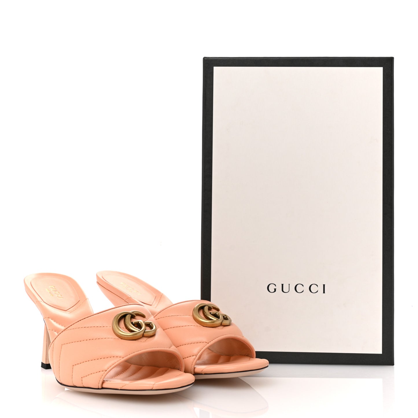 Nappa Matelasse GG Marmont 75mm Slide Sandals 40 Peachy Chic