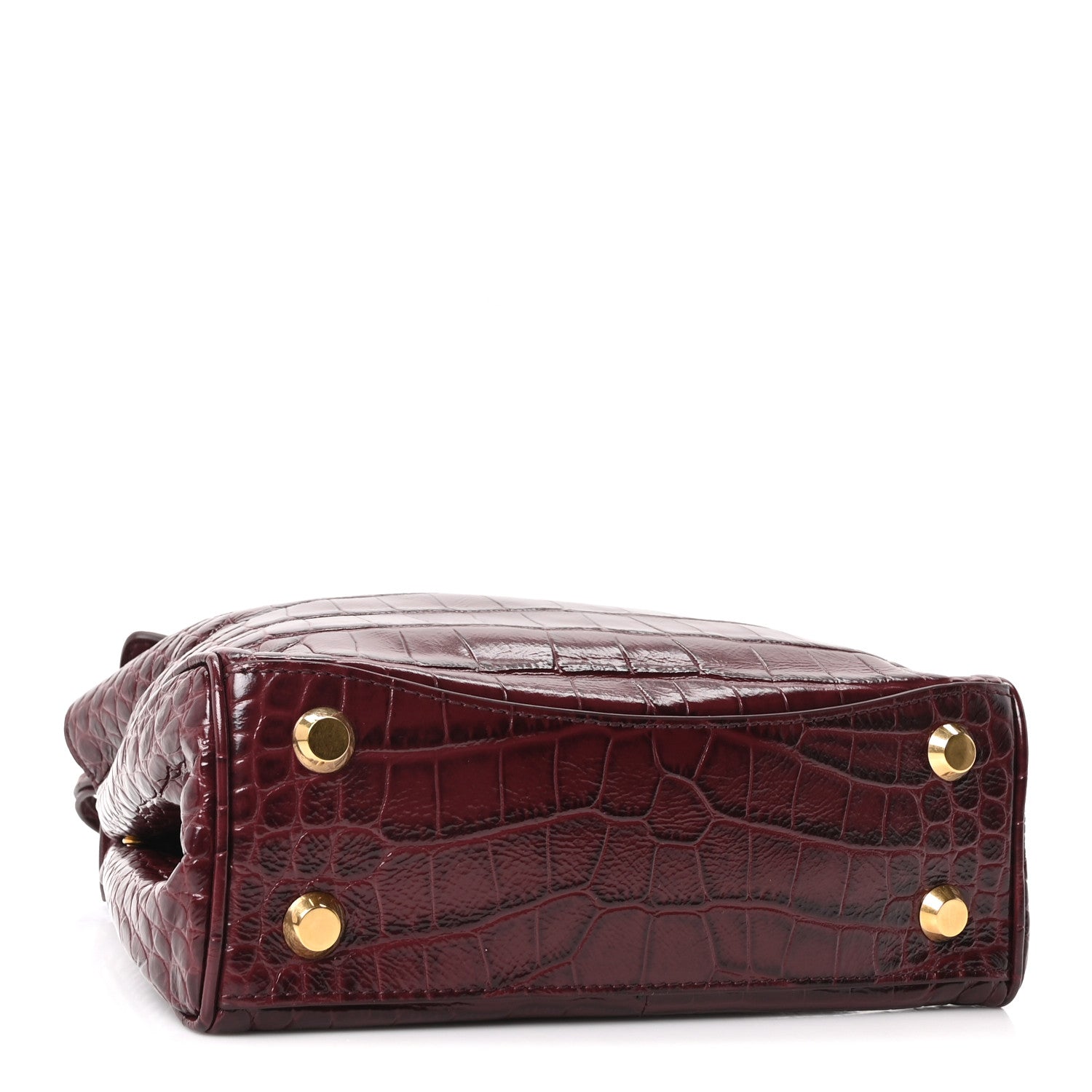 Balenciaga Shiny Calfskin Crocodile Embossed Mini Rodeo Top Handle Handbag Dark Burgundy 3 of 8