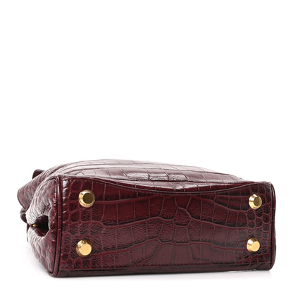 Balenciaga Shiny Calfskin Crocodile Embossed Mini Rodeo Top Handle Handbag Dark Burgundy 3 of 8