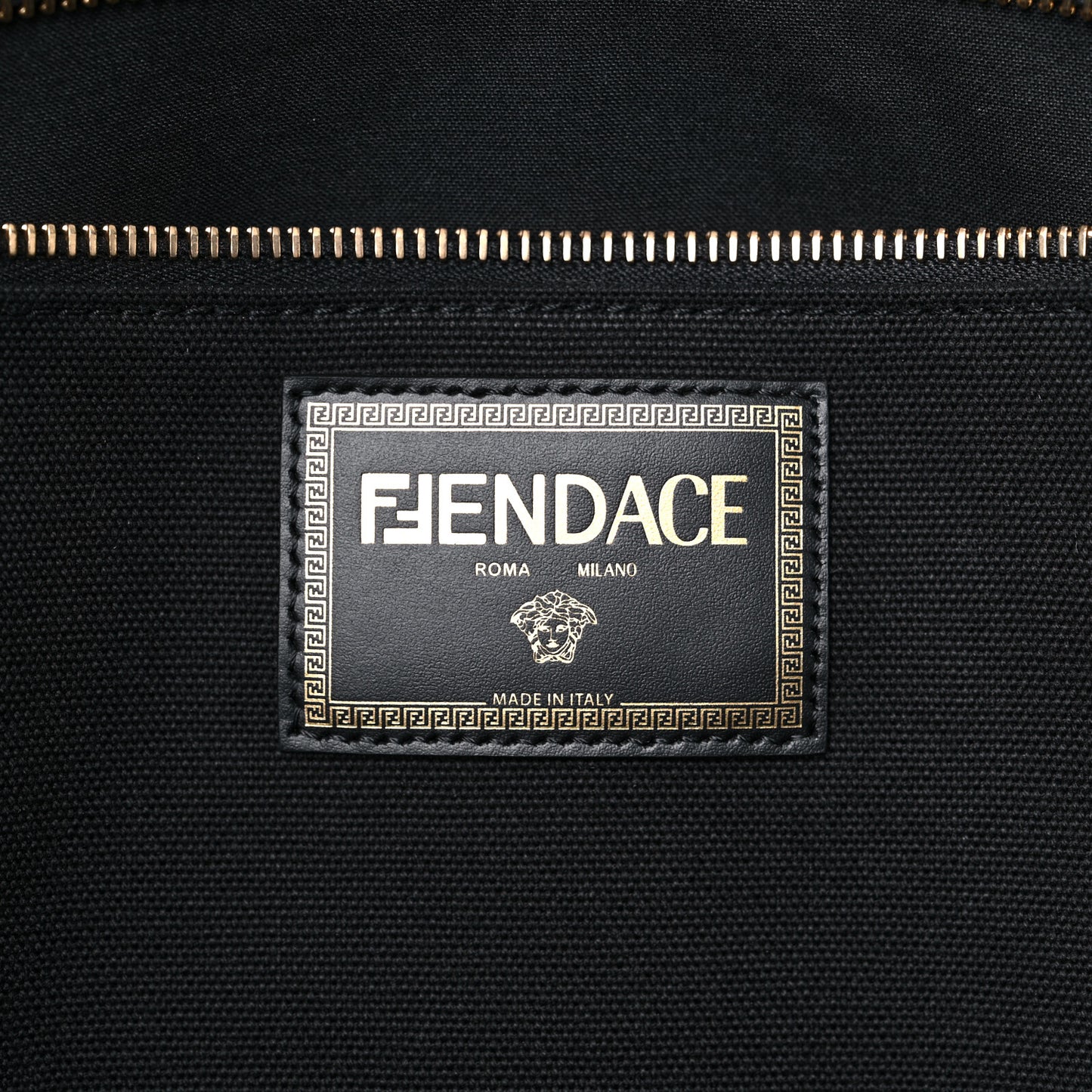 X VERSACE Canvas Fendace Logo Large Shopping Tote Black