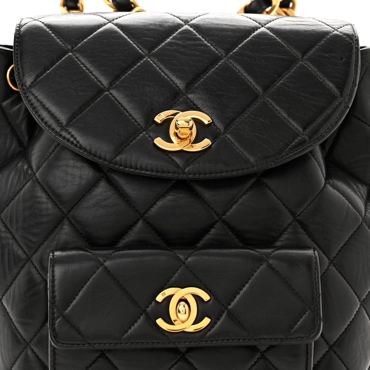 Lambskin Quilted Drawstring Backpack Black