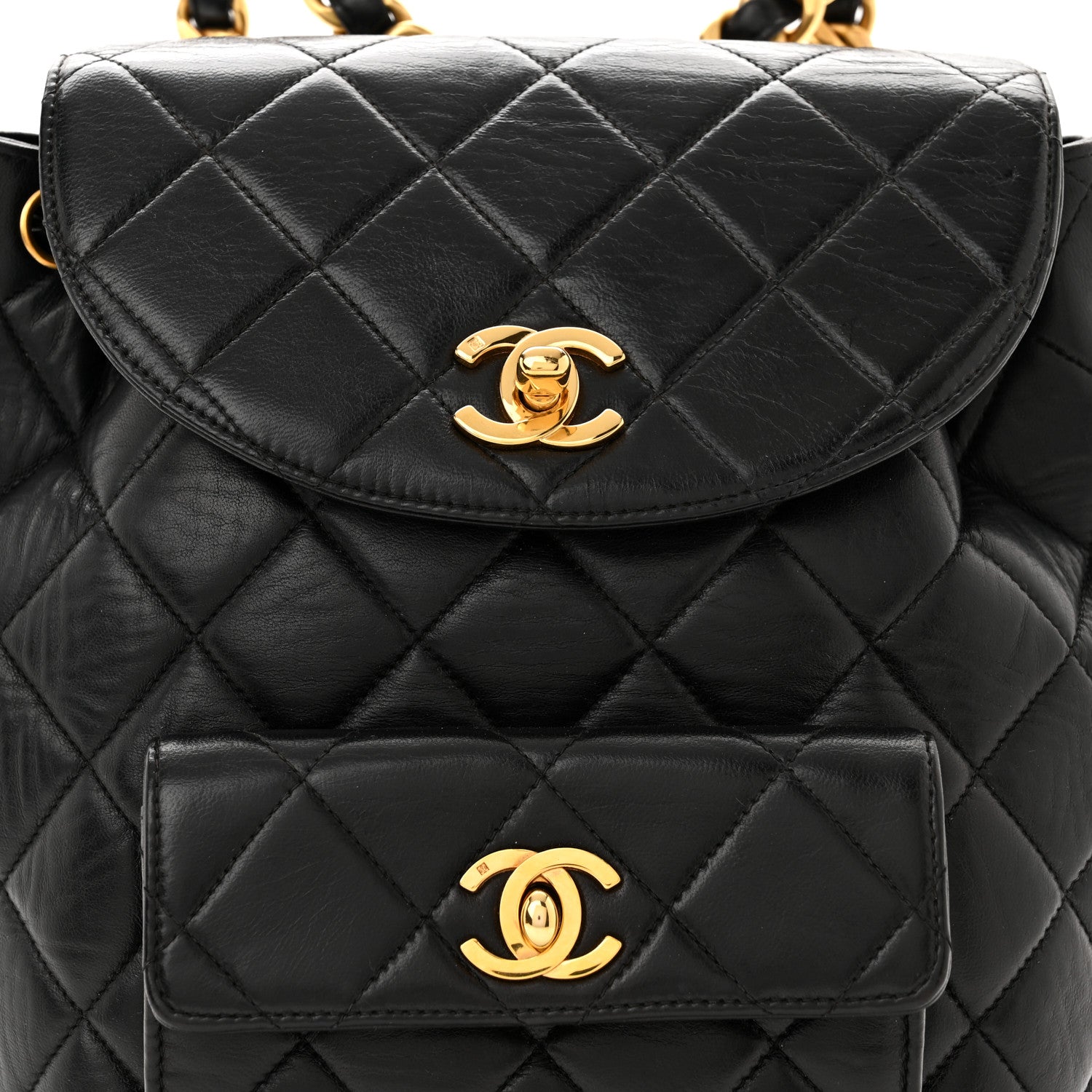 Chanel Lambskin Quilted Drawstring Backpack Black 7 of 9