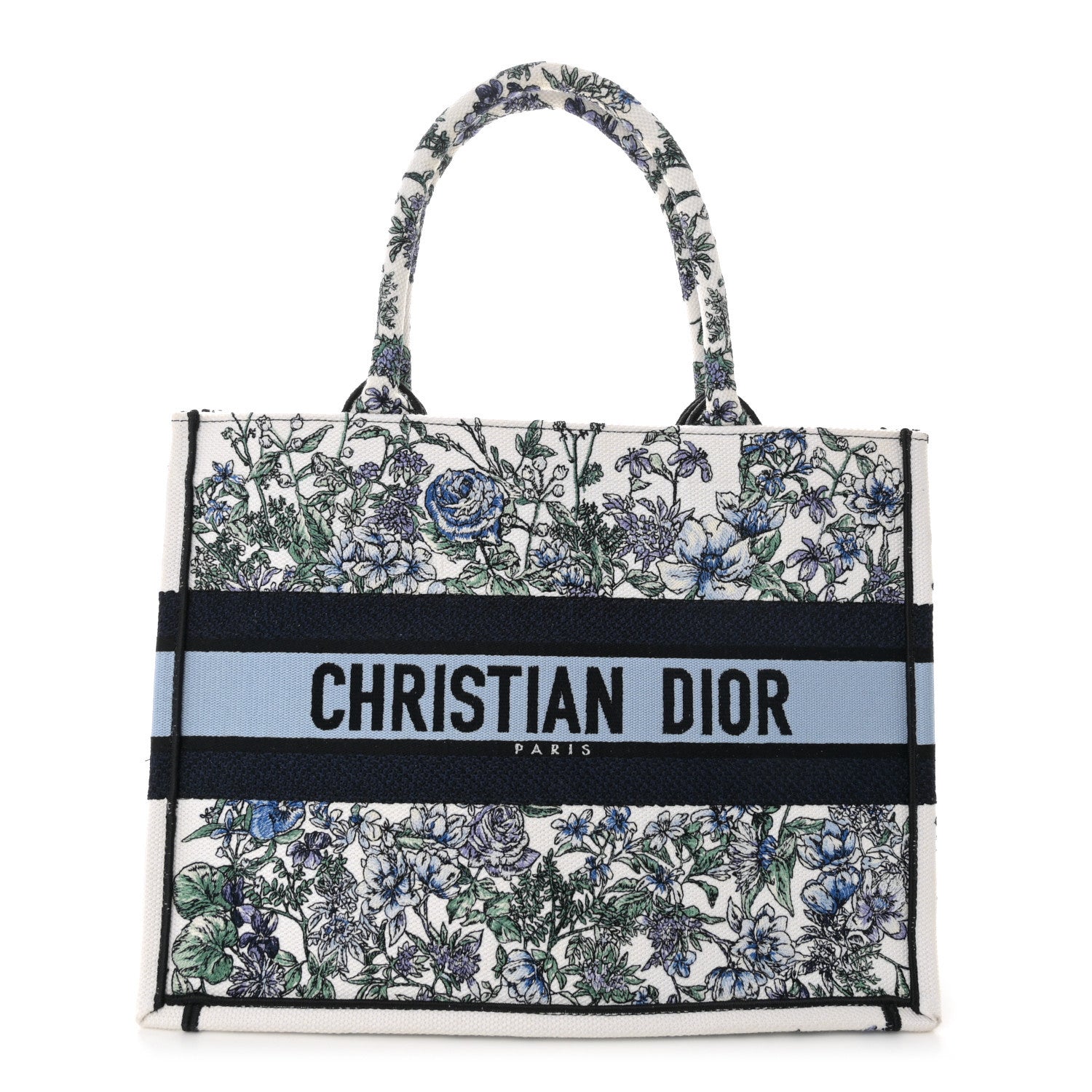 Christian Dior Canvas Embroidered Medium Flowers Book Tote Blue 1 of 10