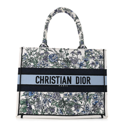 Christian Dior Canvas Embroidered Medium Flowers Book Tote Blue 1 of 10