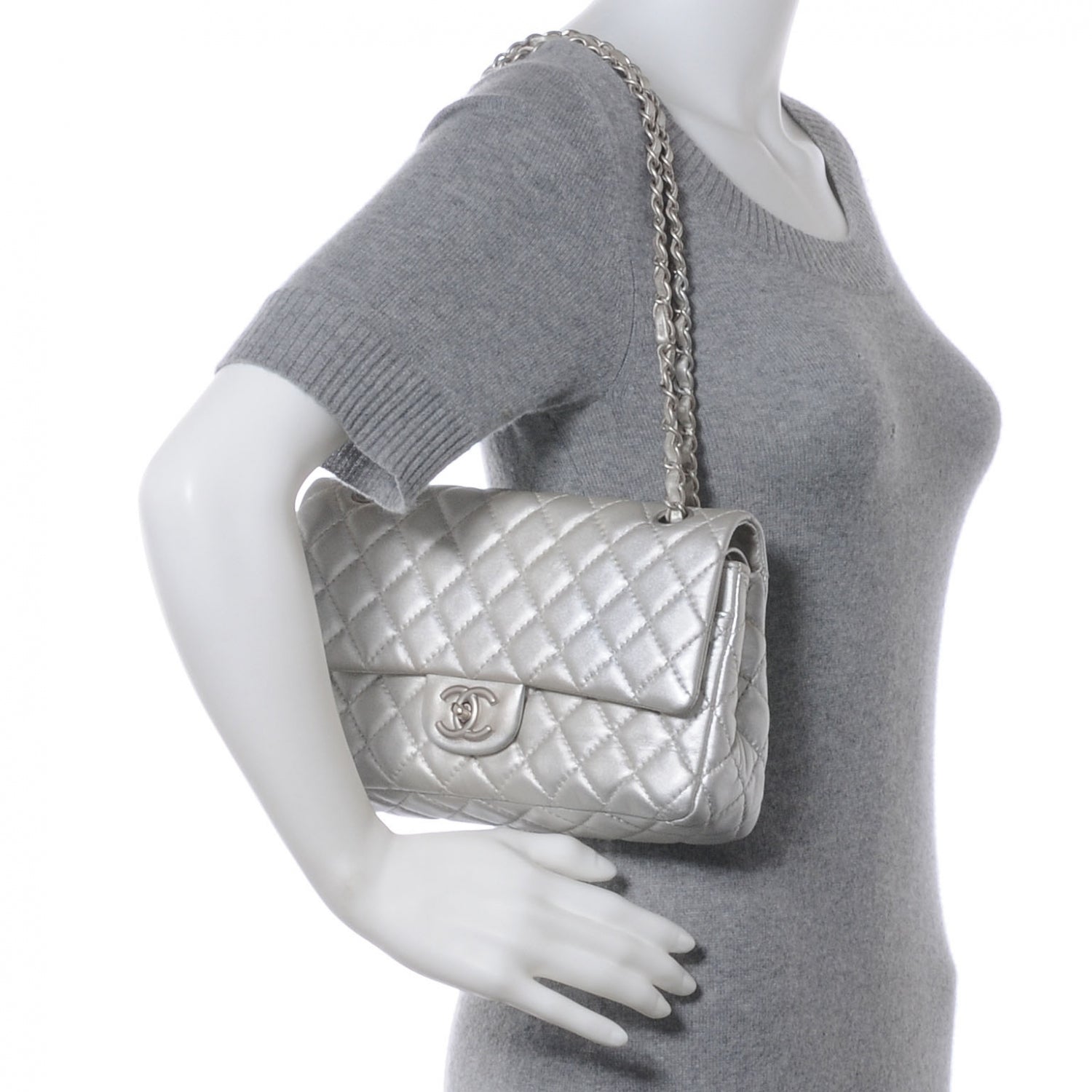 Chanel Lambskin Medium Double Flap Silver 2 of 8