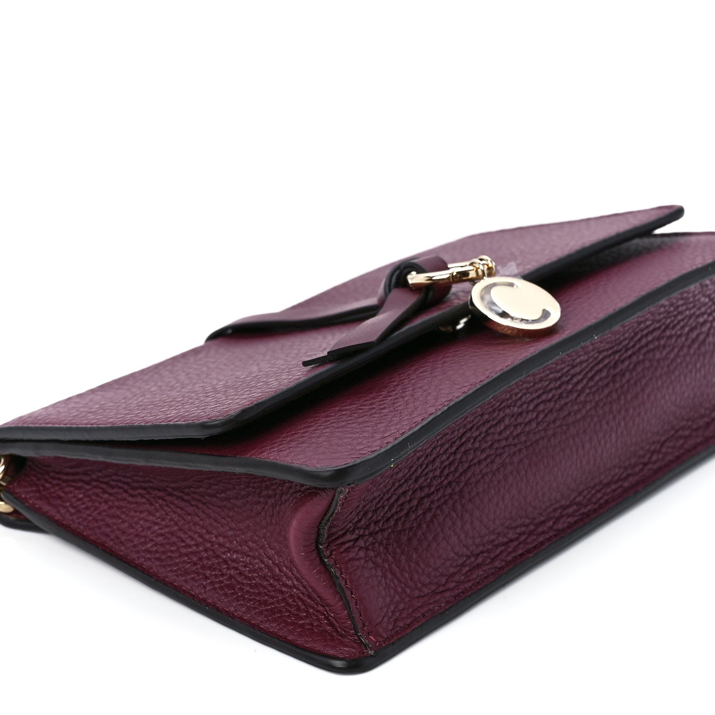 Grained Calfskin Alphabet Clutch Shoulder Bag Burgundy