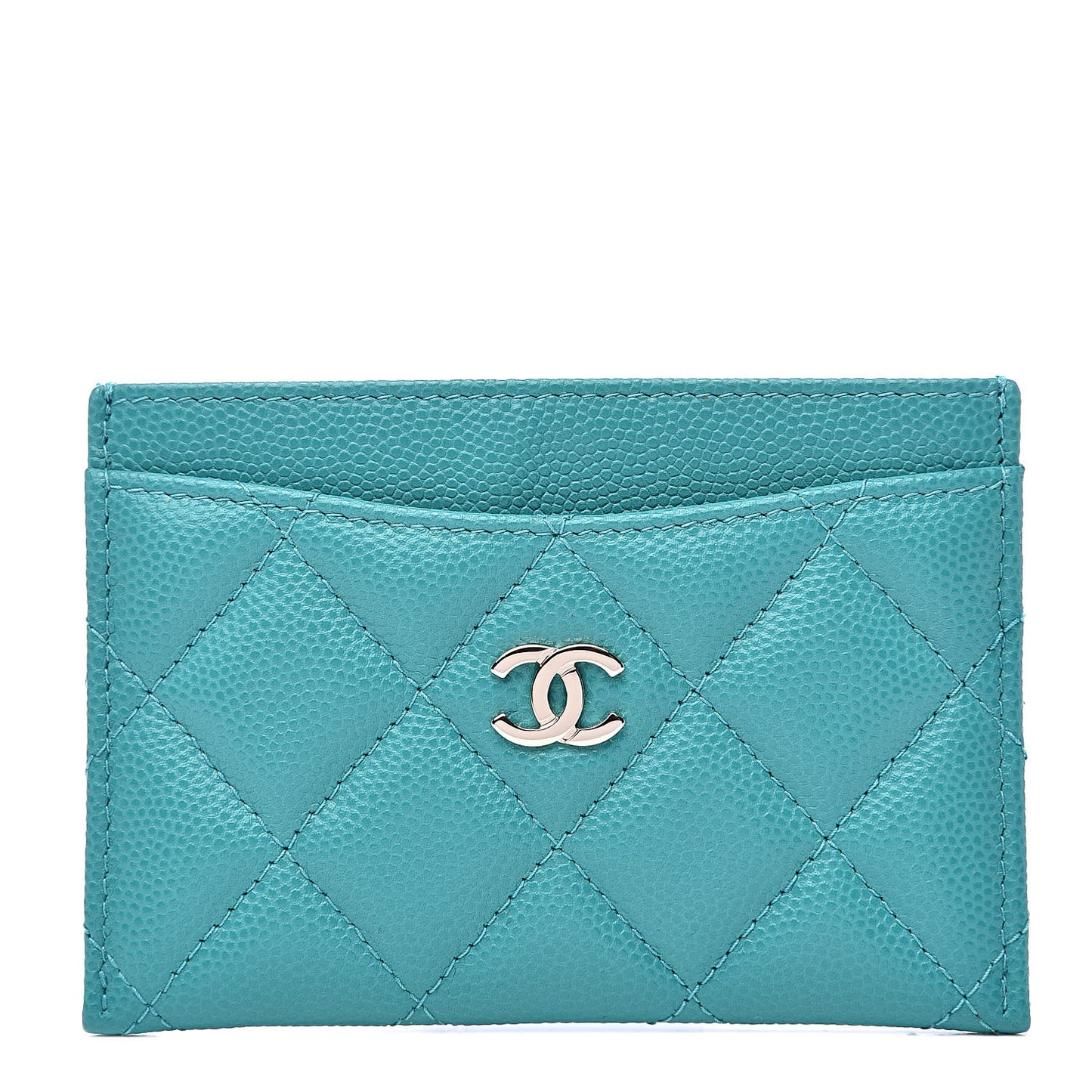 Caviar Quilted Card Holder Turquoise