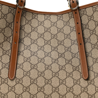 Gucci GG Supreme Monogram Emblem Medium Tote Bag Beige Dark Brown 8 of 10