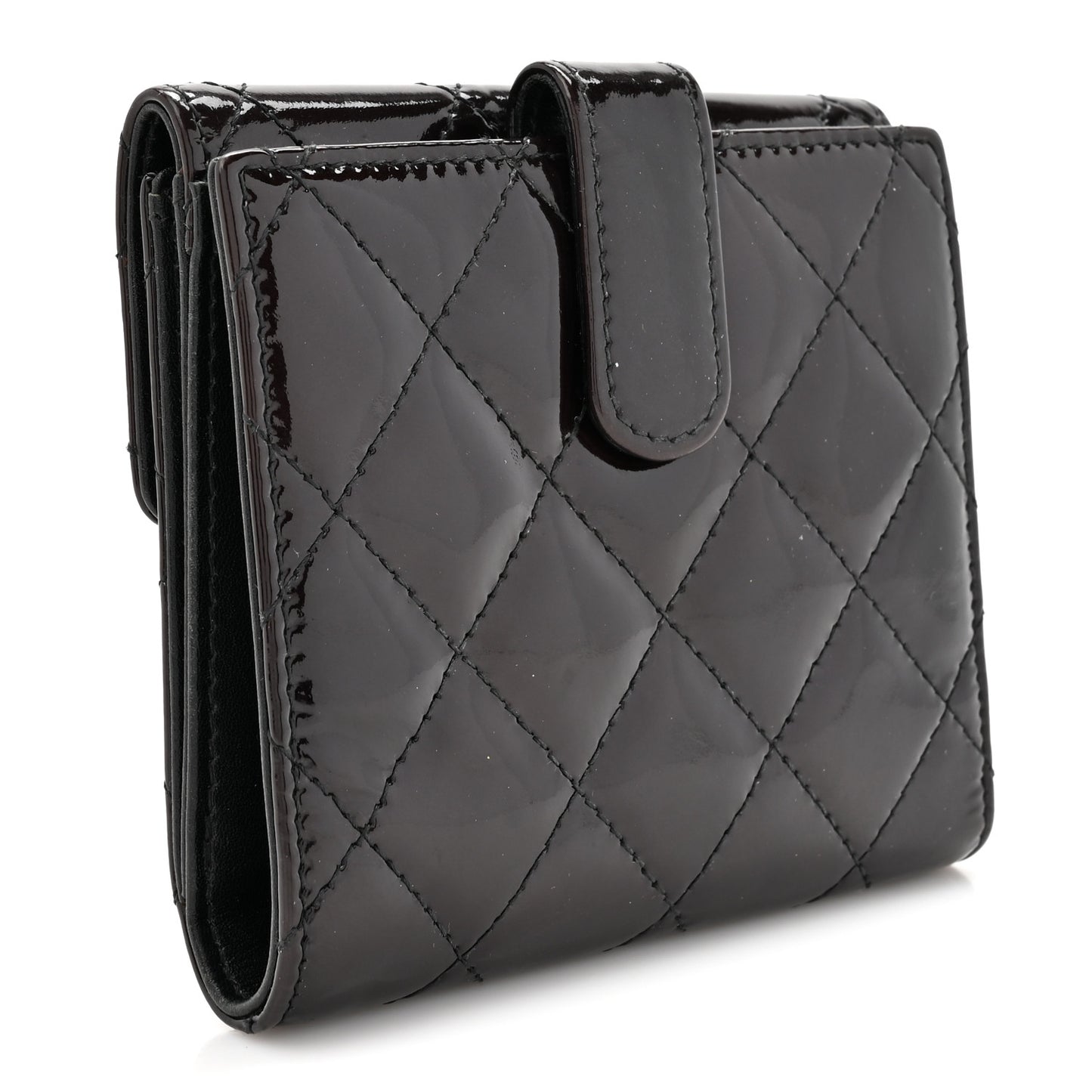 Patent Quilted Brilliant Compact Wallet Black
