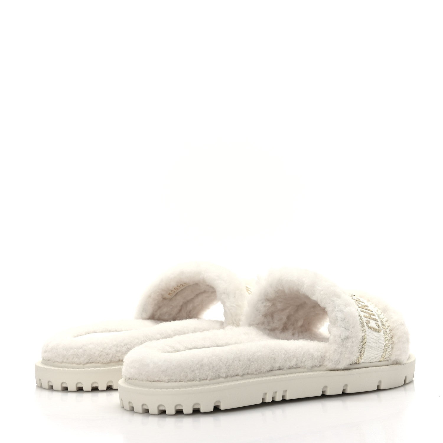 Christian Dior Shearling Canvas Lurex Embroidered Dway 10mm Slide Sandals 38 Natural Platinum 4 of 7