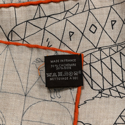 Hermes Cashmere Silk L'Epopee D'Hermes Shawl 140 Naturel Rouge 2 of 3