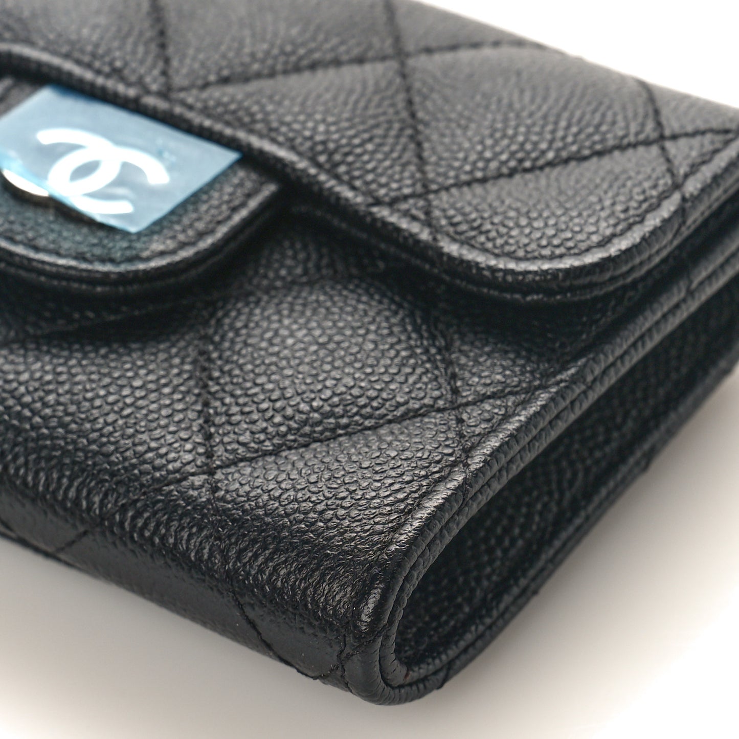 Caviar Quilted Flap Card Holder Wallet Black