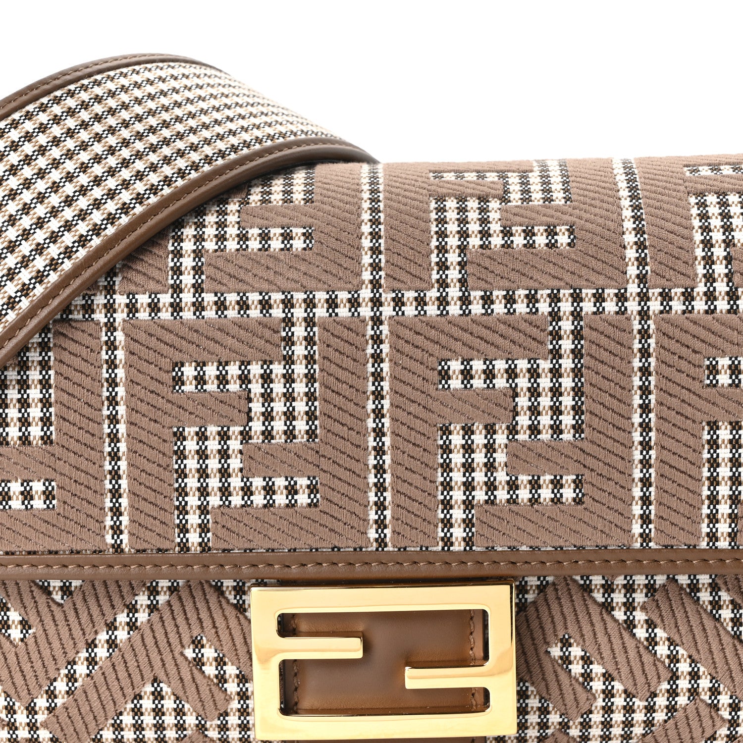 Fendi Wool Vitello King Houndstooth FF Embroidered Baguette Beige Moro 8 of 10