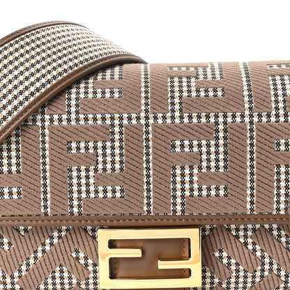 Fendi Wool Vitello King Houndstooth FF Embroidered Baguette Beige Moro 8 of 10