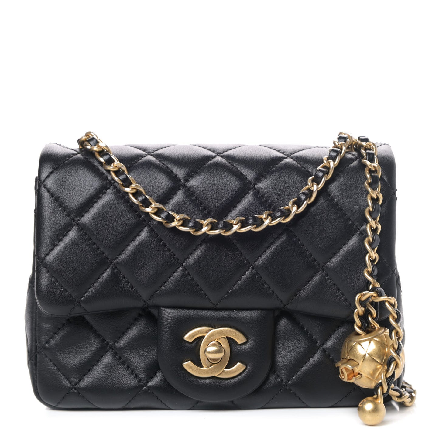 Lambskin Quilted Mini Pearl Crush Flap Black
